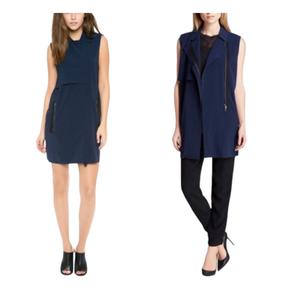 Vince Women's Navy Blue Duster Vest Tunic Mini Dress Size‎ XXS